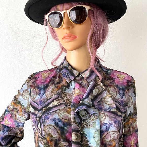 Blouse with Ruffles Jabot Blouse Designer Top RACHEL ROY Artsy Bohemian Unique S - Picture 5 of 10